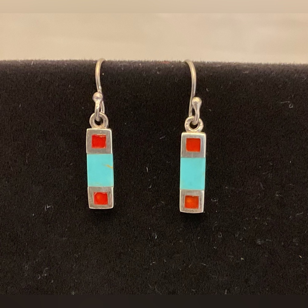 Sterling Silver/Turquoise Earrings with red stones